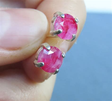 Natural Ruby Earring Light Red Genuine Ruby Studs Raw Ruby Etsy