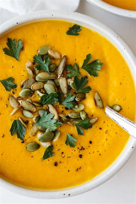 It has added red pepper and ginger, and is deliciously smooth. Roasted Butternut Squash Soup | Downshiftology