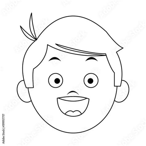 Cute Boy Face Cartoon On Black And White Colors Vector Illustration