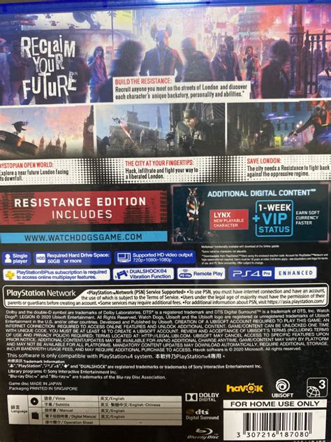 Watch Dogs Legion Resistance Edition Playstation Ps4 2020 English