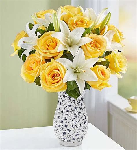 Fair Trade Certified Yellow Rose And White Lily 1800flowers 159655 In