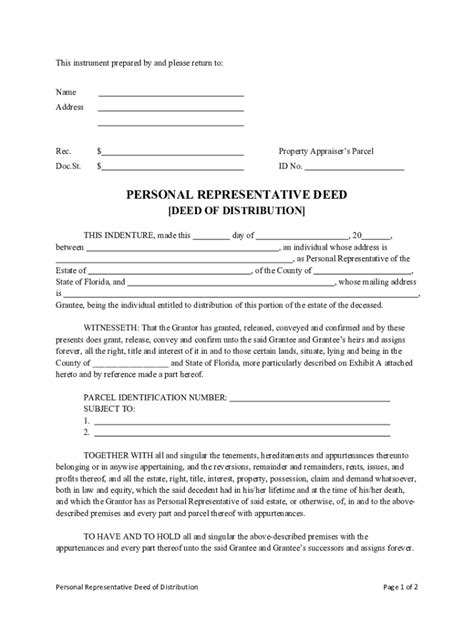 Florida Personal Representative Deed Fill And Sign Printable Template
