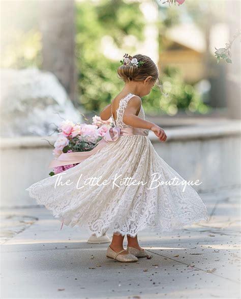 Bohemian Flower Girl Dress White Lace Flower Girl Dress Rustic Flower