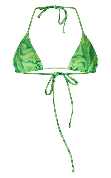 Green Abstract Print Padded Triangle Bikini Top Prettylittlething