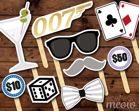 50 Photo Booth Props Printable James Bond 007 Party Instant Download
