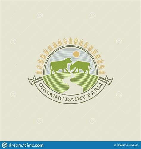 Vintage Cow Farm Logo Organic Farm Milk Emblem Dairy Product