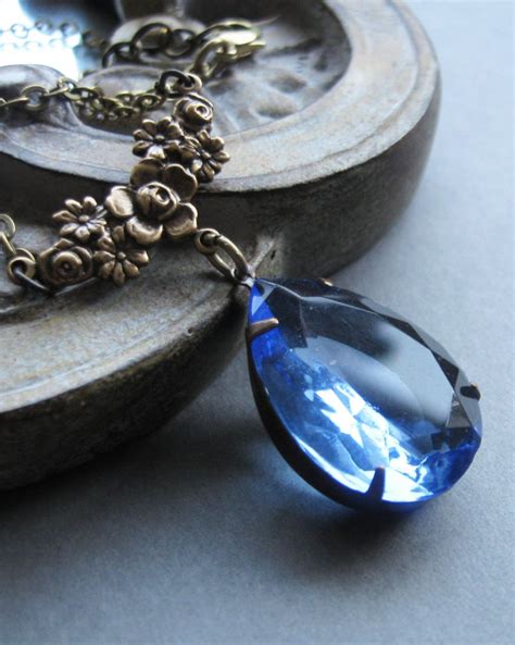 Art Nouveau Necklace Blue Jewel Vintage Jewelry Crystal Etsy Art