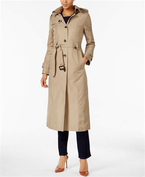 London Fog Hooded Belted Maxi Trench Coat Macys