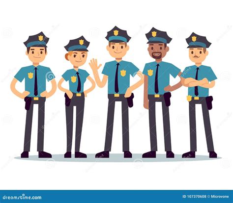 Group Of Police Officers Woman And Man Cops Vector Characters Stock