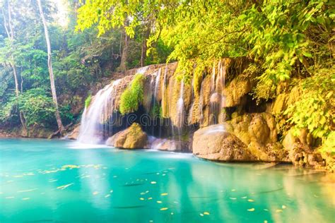 Beautiful Waterfall In Wild Rainforest In Erawan National Park