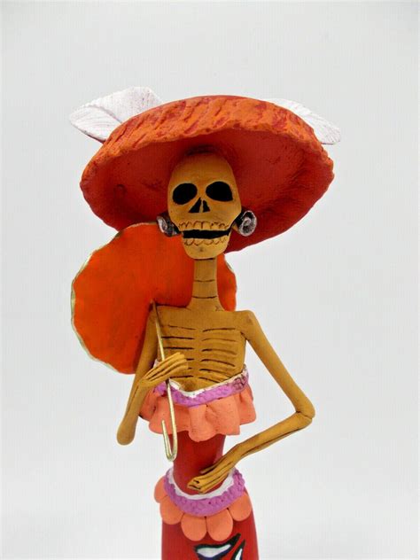 Catrina With Umbrella Handmade Clay Sculpture Mexican Day Of Etsy