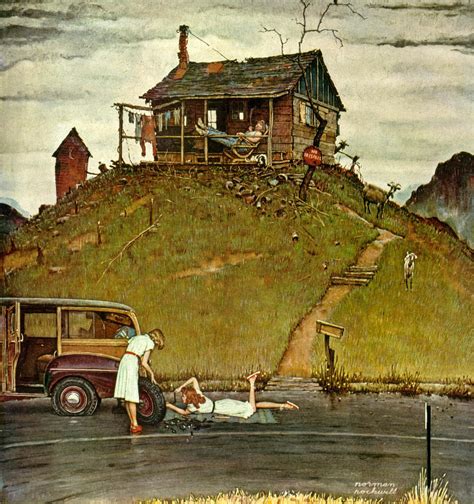 Fixing A Flat 1946 By Norman Rockwell Paper Print Norman Rockwell