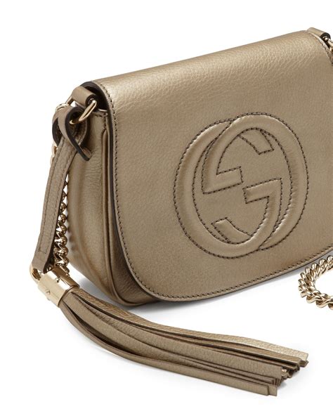 Lyst Gucci Soho Metallic Leather Chain Crossbody Bag In Natural