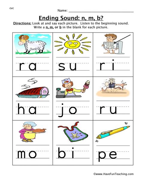 Ending Sounds Worksheets For Kindergarten