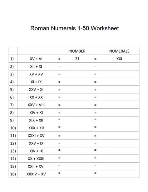 Roman Numerals Chart Updated Free Printable Roman Numerals 1 50