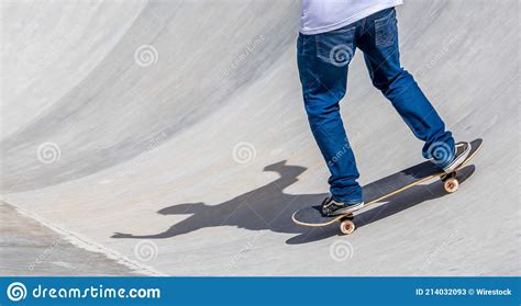 Shadow Of A Skateboarder On The Ground At The Skatepark Stock Image