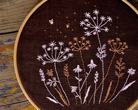 Night Garden Hand Embroidery Pattern Pdf Dandelion Etsy Hand