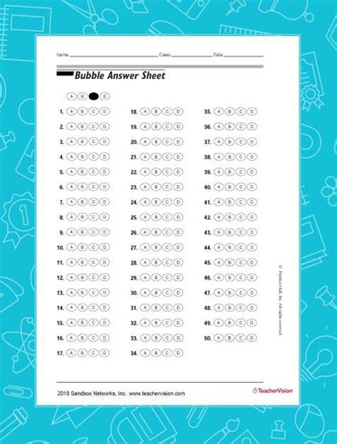 Bubble Answer Sheet For Tests Grades K 12 Teachervision