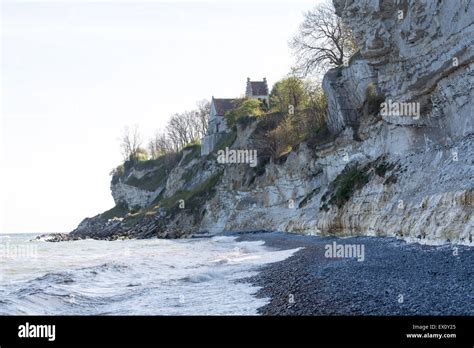 Stevns Klint In Denmark With The Old Church Of Højerup On The Cliff Top