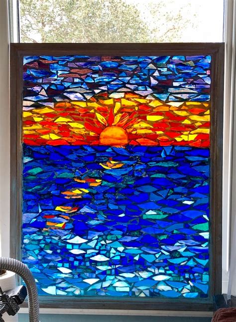Beach Stained Glass Panel Stained Glass Window Beach Etsy