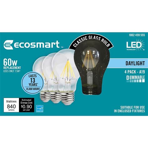 Ecosmart 60 Watt Equivalent A19 Dimmable Energy Star Clear Filament