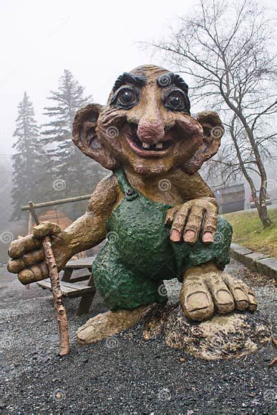 Bergen Norway March 8 2012 Huge Giant Troll Wooden Sculpture