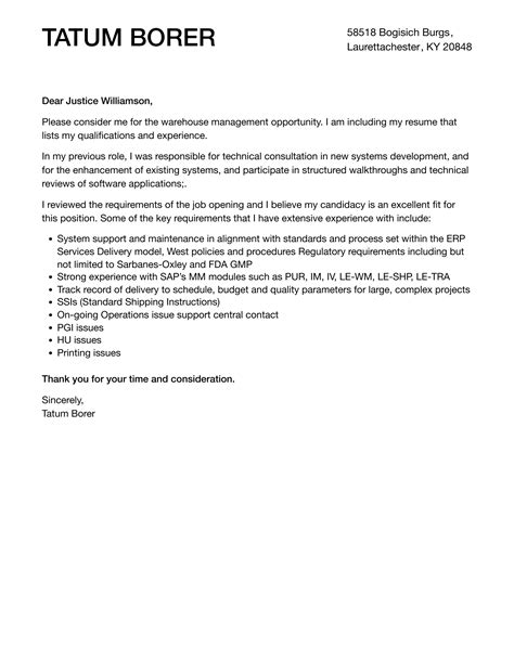 Warehouse Management Cover Letter Velvet Jobs