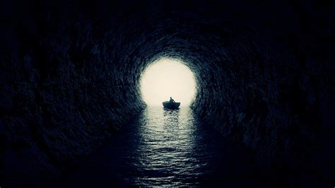 Download Wallpaper 3840x2160 Cave Boat Silhouette Water