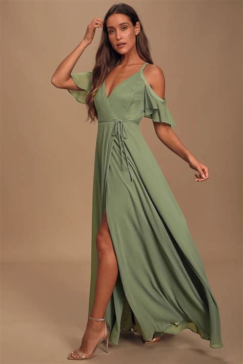 Easy Listening Sage Green Cold Shoulder Wrap Maxi Dress Sage Green Bridesmaid Dress Maxi