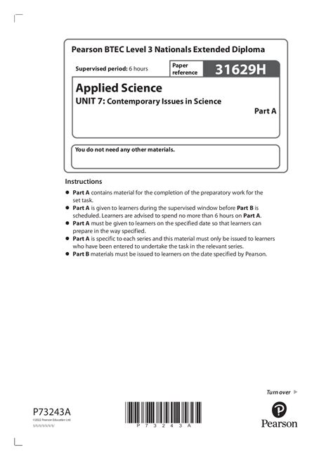 Pearson Btec Level 3 Nationals Extended Diploma 31629h Applied Science