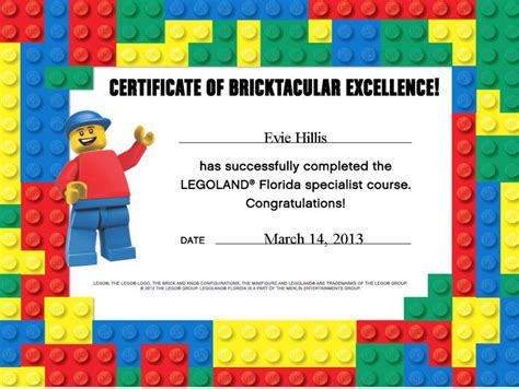 Personalize the template at home and create a pass for each guest coming to your lego birthday party! My Legoland Certificate of Bricktacular Excellence!