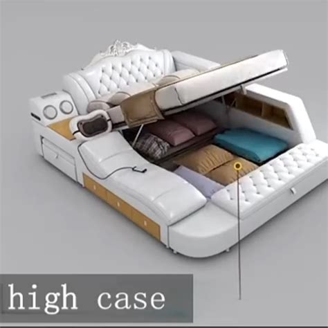 Luxury Leather Smart Bed Multifunctional Bed Tatami King Queen Platform Upholstered Fabric Soft