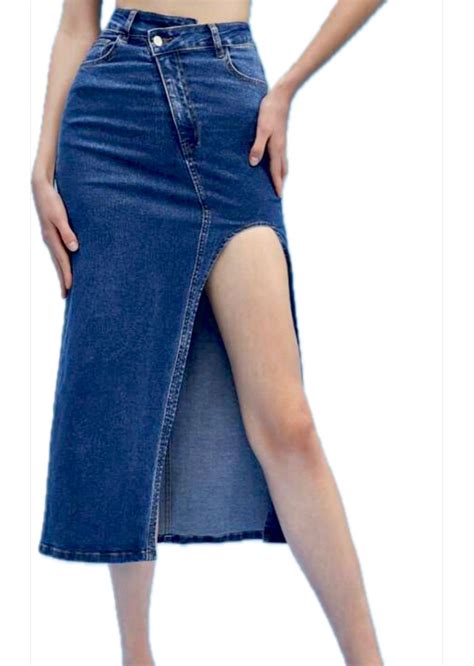 Overlap Waist Split Thigh Denim Skirt Womens Fashion Bottoms Skirts On Carousell