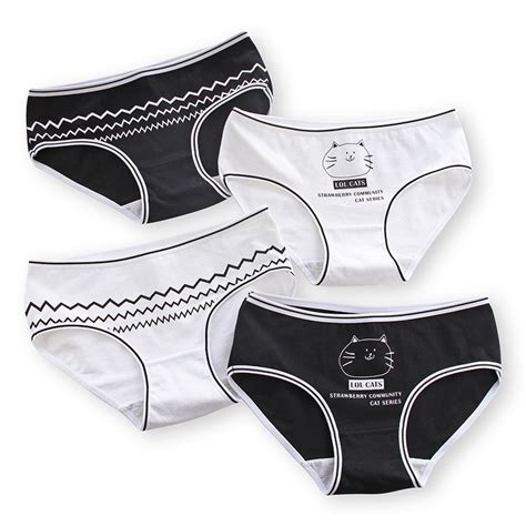 Zavace 5pcslots New Pop Cat Print Cute Sexy Briefs Cotton Comfortable Womens Underwear Panties