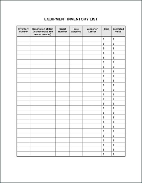 》free Printable Tool Inventory Sheet Template