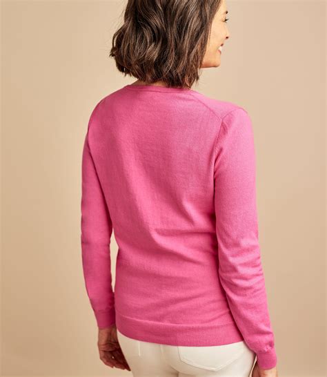 Bright Pink Womens Cashmere Cotton V Neck Sweater Woolovers Us