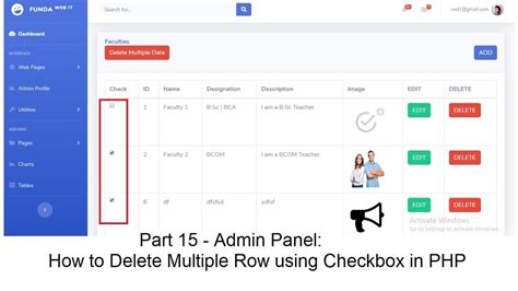 Part Admin Panel How To Delete Multiple Row Using Checkbox In Php Youtube