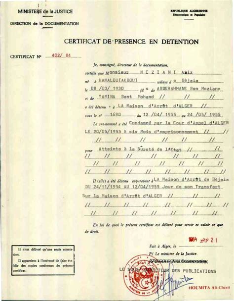 Certificat De Présence En Detention Algerie Vitaminedz
