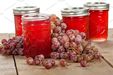 Jars Of Grape Jelly With Grapes Stock Photo Containing Food And Fruit