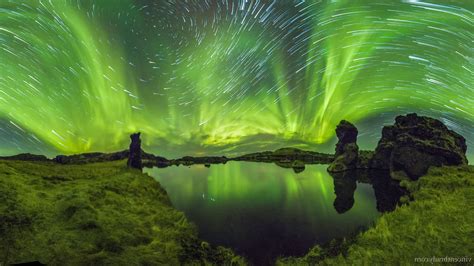 Long Exposure Blurred Grass Aurorae Stars Lake Landscape