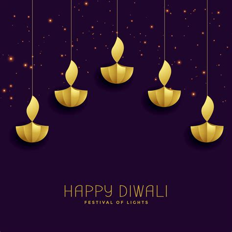 Happy Diwali Festival Greeting With Golden Diya Download Free Vector