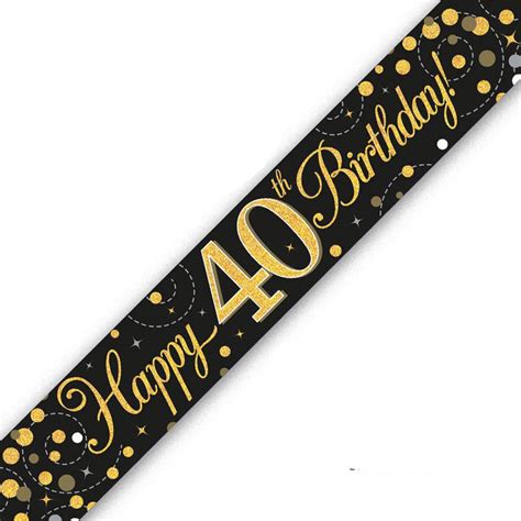 Happy 40th Birthday Black And Gold Banner 40th Birthday Etsy
