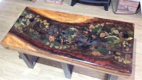 Cherry 38 x 72 live edge table with bench. Contemporary live edge river coffee table, oak wood & resin with a nature theme. - YouTube