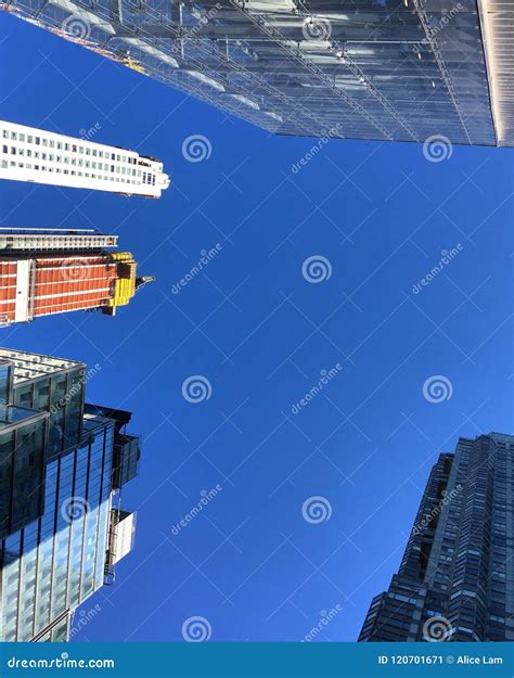 Blue Cloudless Sky Skyscrapers Under Construction Stock Image Image