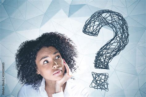 Thoughtful African American Woman Big Question Stock Photo Adobe Stock