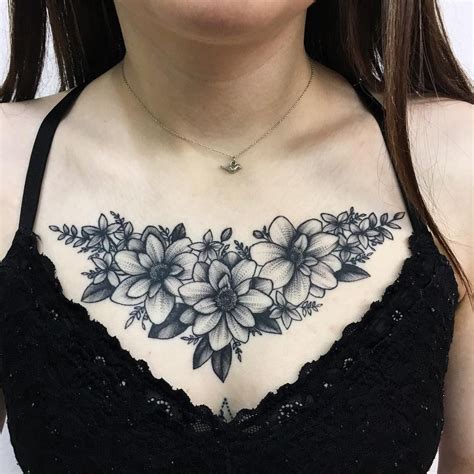 Flower And Skull Chest Piece Tattoos