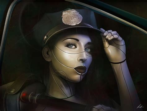 Technics Robot Police Hat Face Glance Fantasy Girl Cyborg Police Sexy
