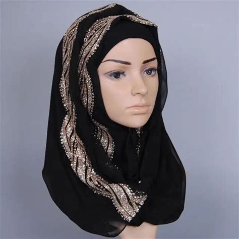 buy women wedding hijab scarf with gold bronzing solid plain hijabs long