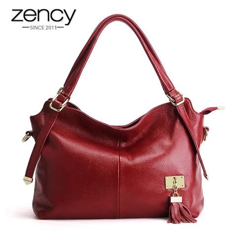 Zency 100 Soft Genuine Leather Women Shoulder Bag With Tassel Luxury
