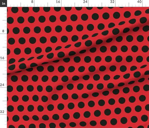 Polka Dot Black On Red Xl Fabric Spoonflower